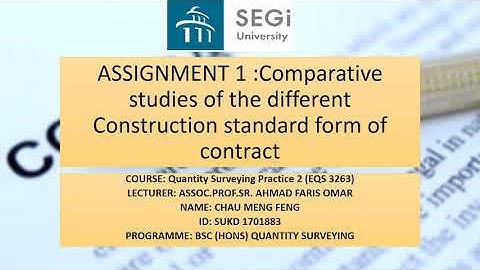 Presentation - Comparative studies of the different Construction standard form of contract