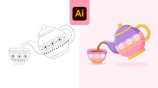 How I Drew This Cute Teapot & Tea Cup 🫖 | Adobe Illustrator Tutorial