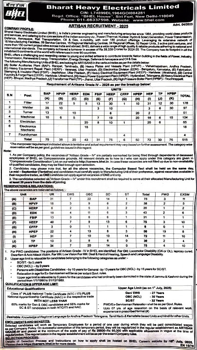 ✅ BHEL ARTISAN RECRUITMENT NOTICE FOR ITI👉 TOTAL POSTS - 500 #bhel #govtjobs@engineersjobupdate