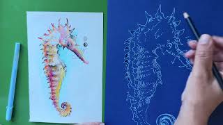 How to Draw a Seahorse using the Reverse Drawing Technique