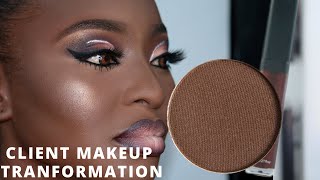 CLIENT MAKEUP TUTORIAL ON WOC - Cut crease Softglam CLIENT MAKEUP TRANSFORMATION. screenshot 4