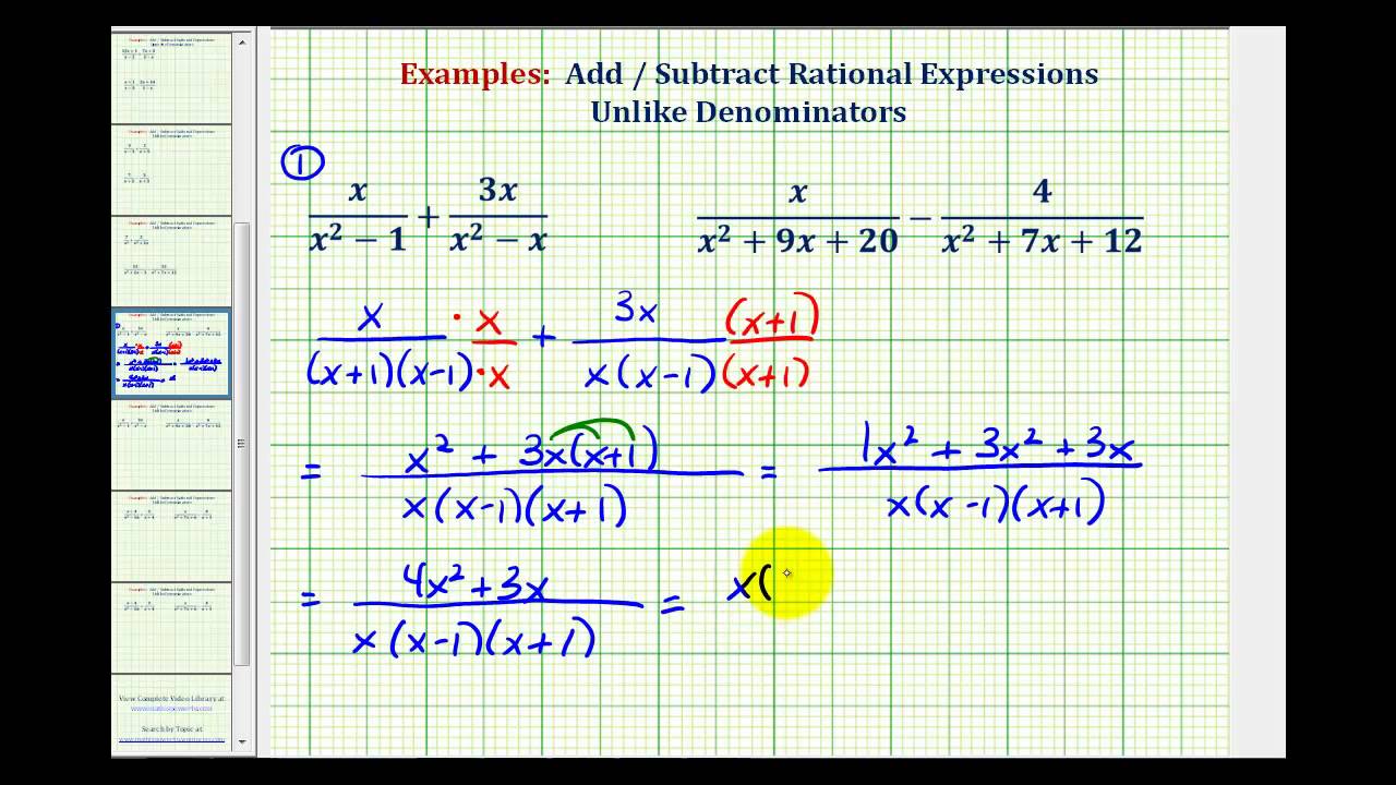 Adding and subtracting rational expressions worksheet