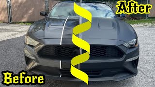 Vinyl wrapping this Ford Mustang matte black