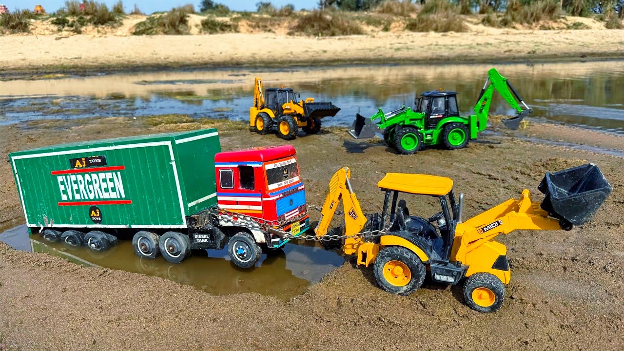 New TATA Dumper Truck Accident Pulling Out JCB 3DX | Tractor Cartoon | JCB Cartoon Video | AJ TOYS