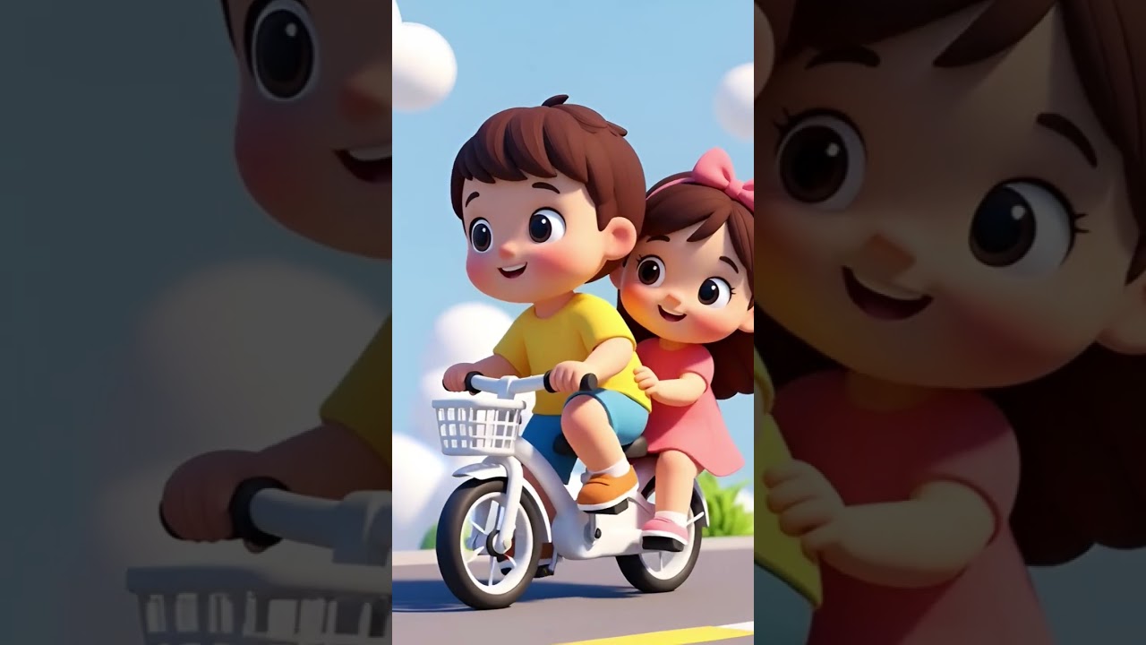 kids boy and girl riding 3D ai cartoon video