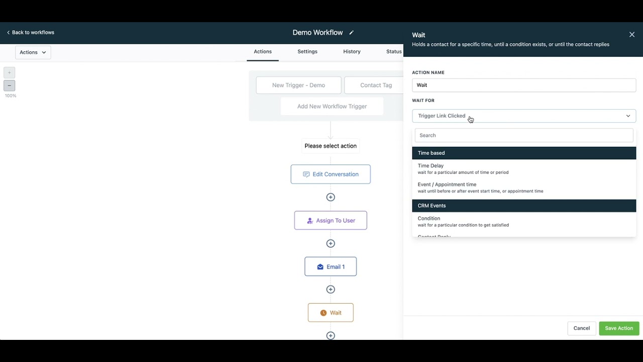 Workflow Updates Wait Event Using Trigger Link and Email Events - YouTube