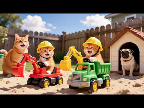 🐾 Kittens Use SUPER Excavators to Plant GIANT Sunflowers! 🌻🚜🐱😱