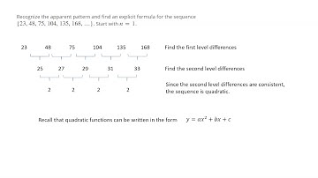 Find an Exlpcict Formula for a Quadratic Sequence