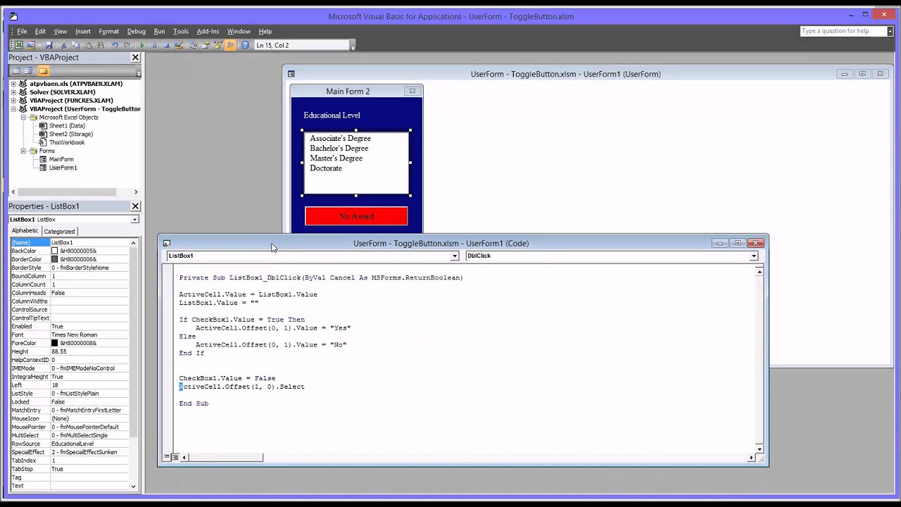 New Update Configuring a ToggleButton on an Excel VBA UserForm