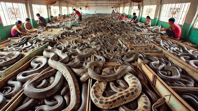 Chinese Farmers Raise And Process Millions Of Snakes This Way - YouTube