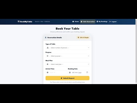 Restaurant Table Booking Project using Python Django Sqlite