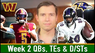 Week 2 QB, TE and D/ST Rankings | 2024 Fantasy Football