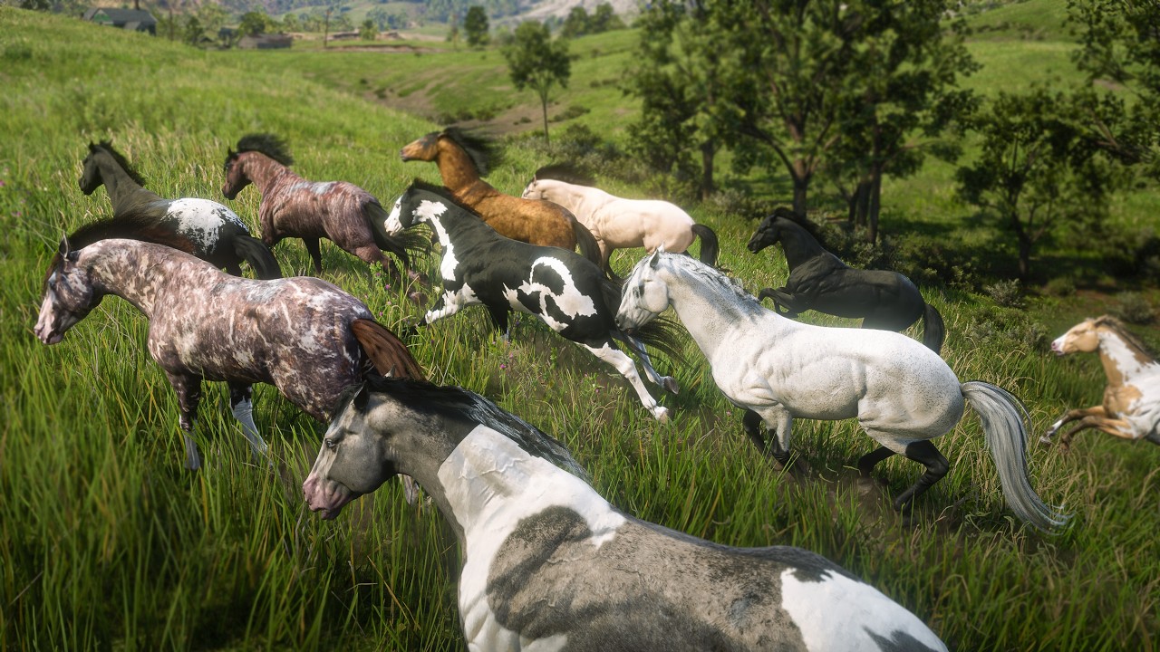 Running from one end of the card to the other with a HERD of horses in Red Dead Redemption 2 (back)