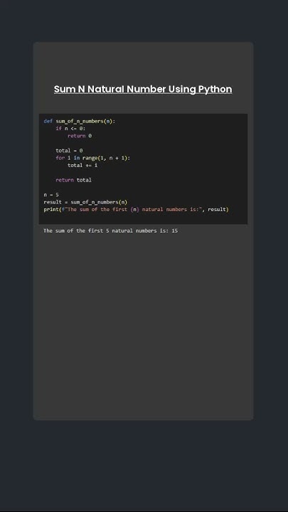 Python Programme To Find Sum Of N Natural Number - YouTube