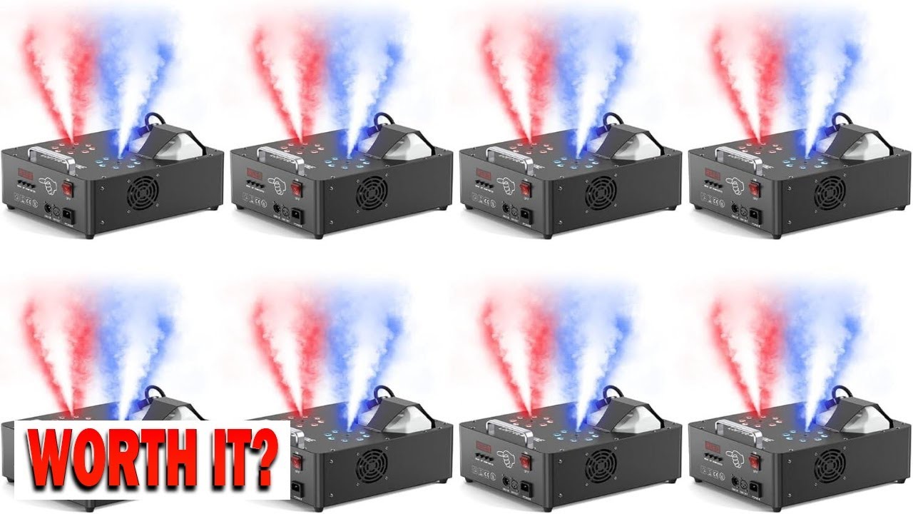 Профессиональный генератор дыма мощностью 2000 Вт с двумя насадками и 16 RGB-светодиодами DMX-упр...