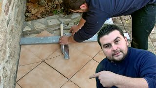How to draw and cut a round on a tile (diagonal laying)