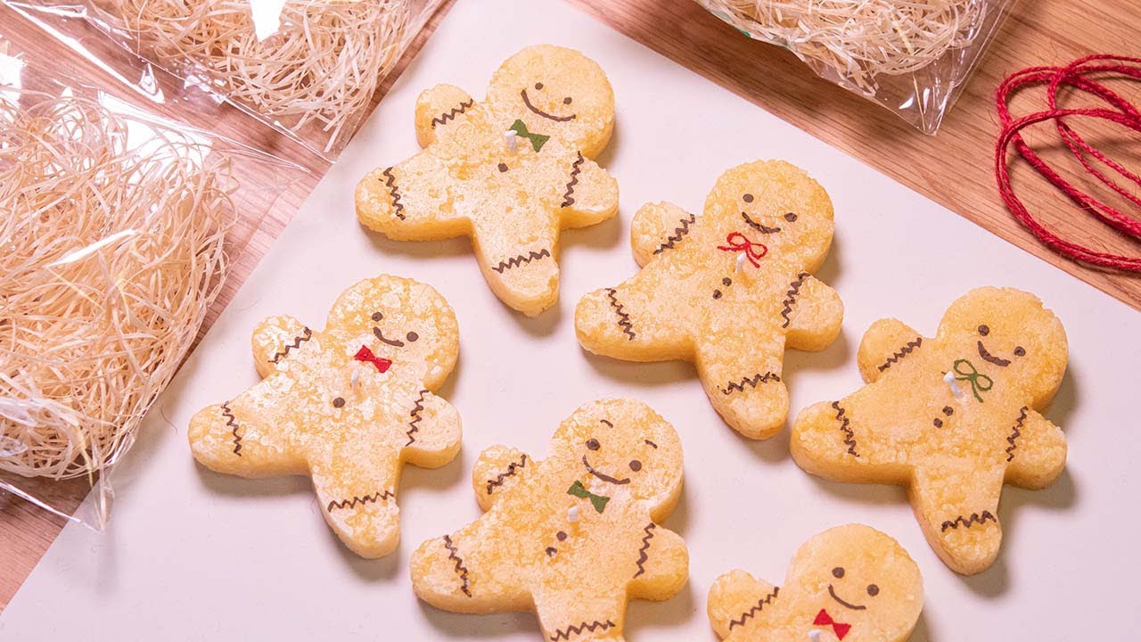 ジンジャーマンクッキーキャンドル作り。 diy craft gingerbread man