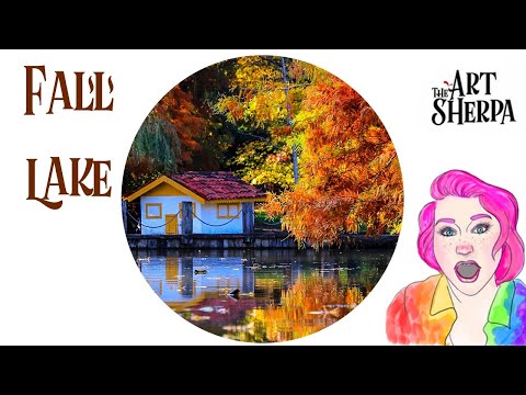 How to paint Fall tree on a lake with Cabin  Live streaming tutorial | TheArtSherpa