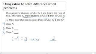 Using ratios to solve difference word problems - three terms