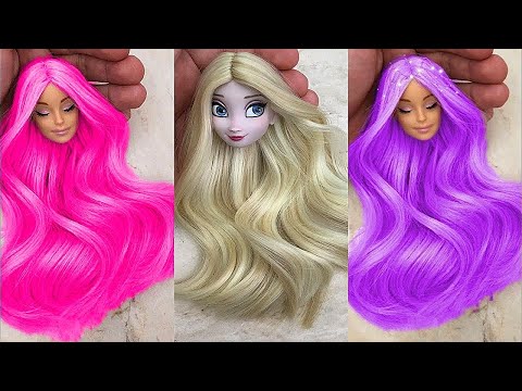 Elsa Doll Dress Transformation DIY Miniature Ideas for Barbie - Wig, Dress, Faceup, and More!