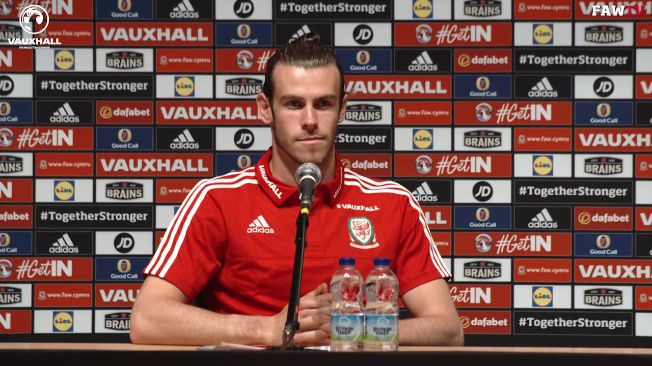 Gareth Bale speaks to the press ahead of Wales v Portugal