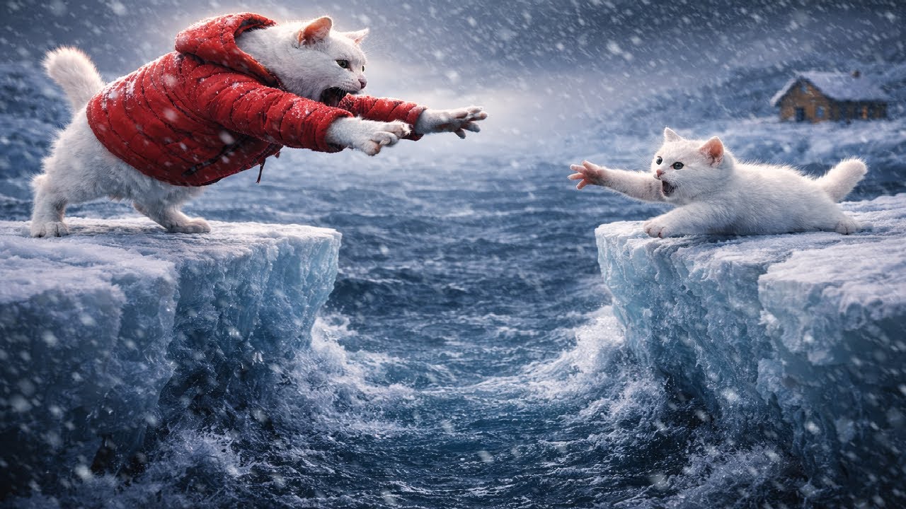 Mama Cat Home Drifts Away on Ice — Builds Boat Through Storm to Save Kittens For Kittens At Home🐾🎩🐯