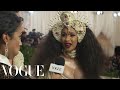 Cardi B on Her Kicking Baby and Pearl-Covered Dress | Met Gala 2018 With Liza Koshy | Vogue
