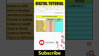 Excel Pro Tips: Convert Kilometers into Miles @digitaltutorial425 #shorts #exceltips 🔥🔥🔥