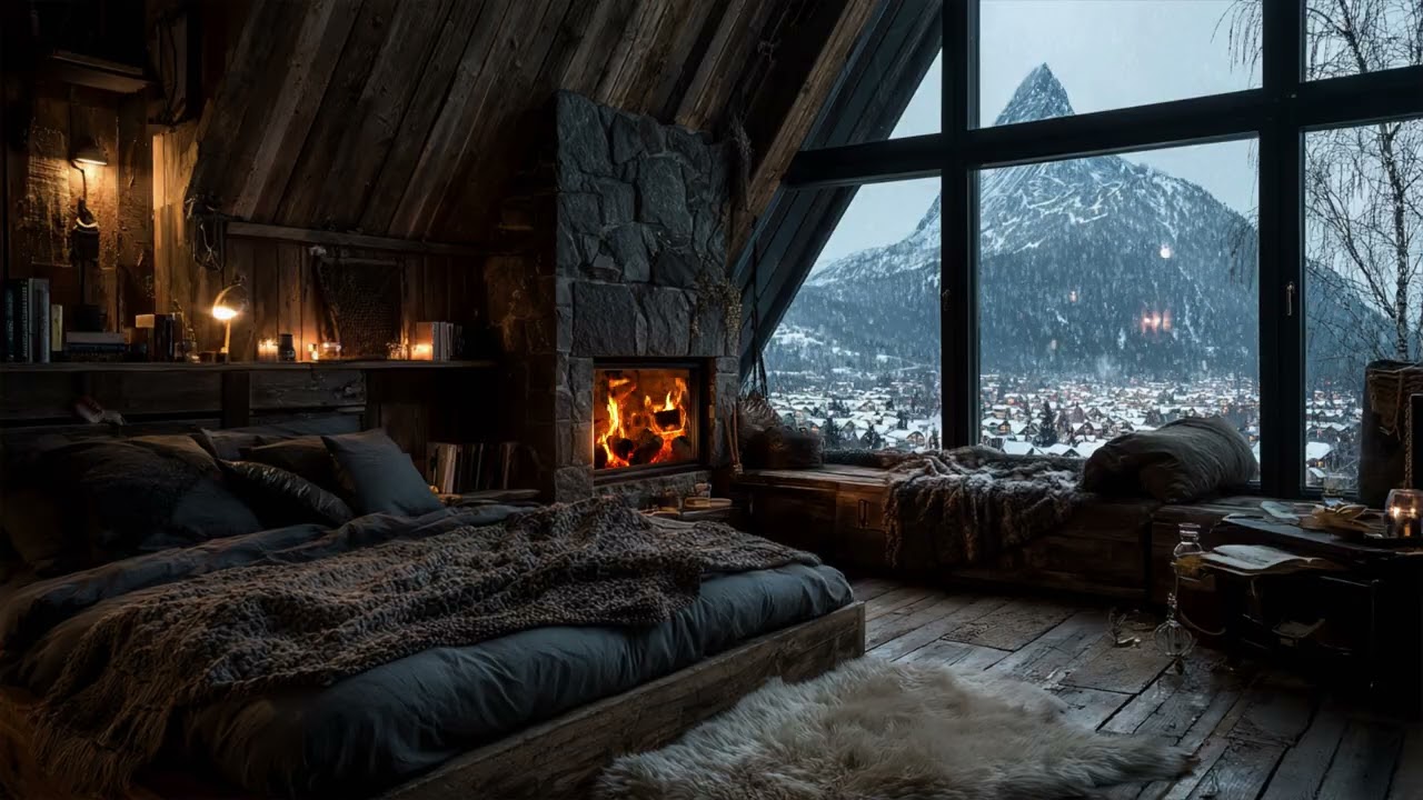 Frozen Nights | Snowbound Wilderness with Gentle Fire Crackles & Cold Winter Air ❄️