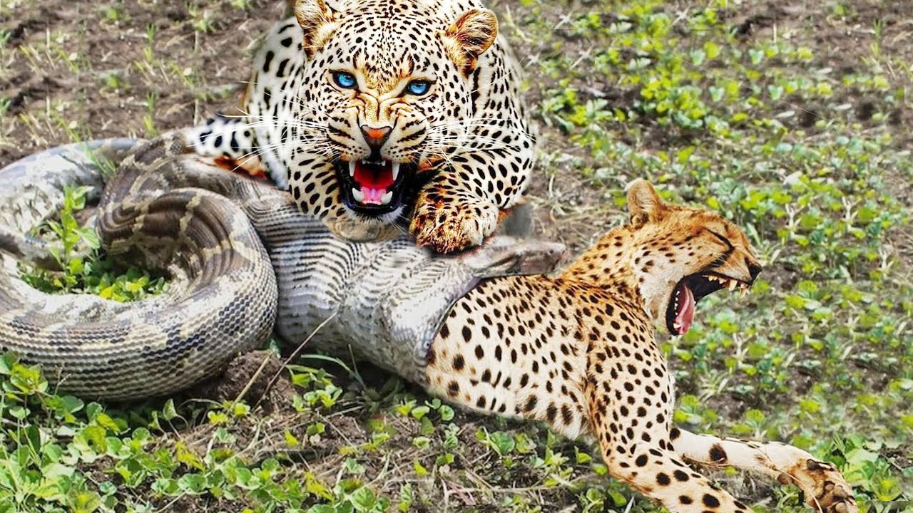 Leopard vs Big Python Snake Real Fight | Wildebeest Attack Crocodile Cheetah - Wild Animal Attacks - YouTube