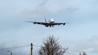 4K Airbus A380 Landing At Birmingham Airport Emirates Superjumbo Arrival