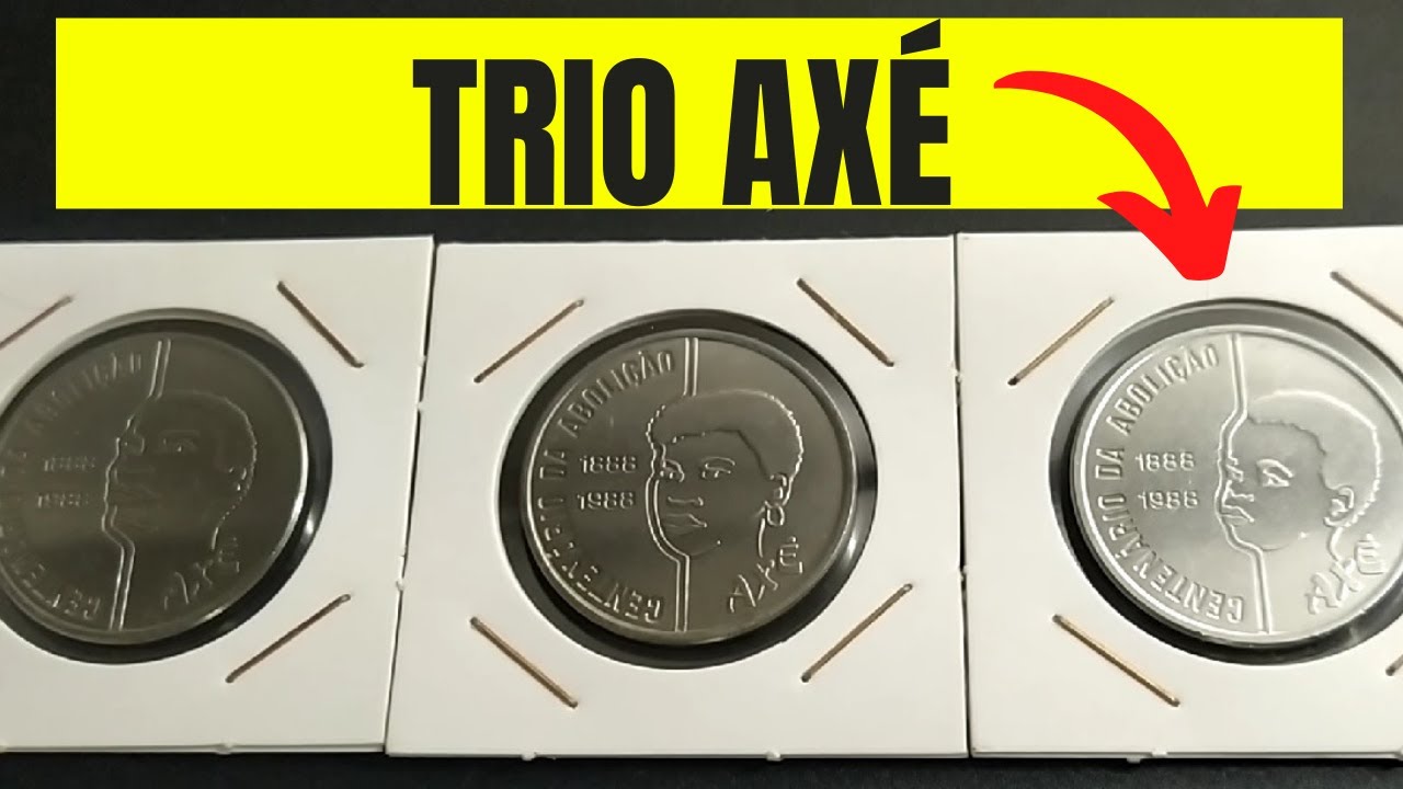 MOEDAS DO TRIO AXÉ, TRIO AXÉ, MOEDAS DE 100 CRUZADOS DE 1988, PREÇO 2022 DAS MOEDAS DO TRIO AXÉ