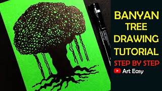 How To Draw Banyan Tree Easy Step By Step