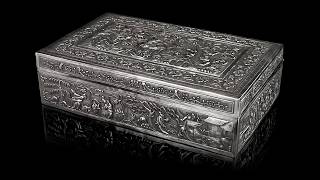 ANTIQUE 19thC CHINESE SOLID SILVER DECORATIVE BOX, BAO CHENG