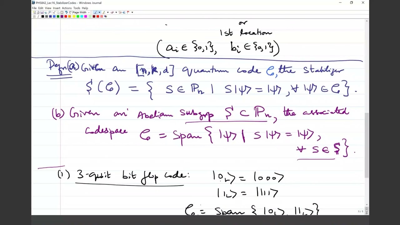 QEC and Quantum Information Theory: Lecture 14 Stabilizer Codes (1)