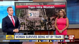 Tampa woman survives being hit by train after walking on tracks while wearing headphones