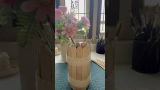 DIY ice cream stick pen holder ✨ #DIY #Craft #PenHolder #Art #Creative
