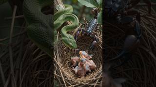Brave Birds Save Their Babies from Snake & Scorpion Attack! 🐦🐍🦂#BirdNest #BabyBirds #SnakeAttack