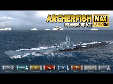 Submarine Archerfish with 4.5k BXP on map Islands of Ice - World of Warships