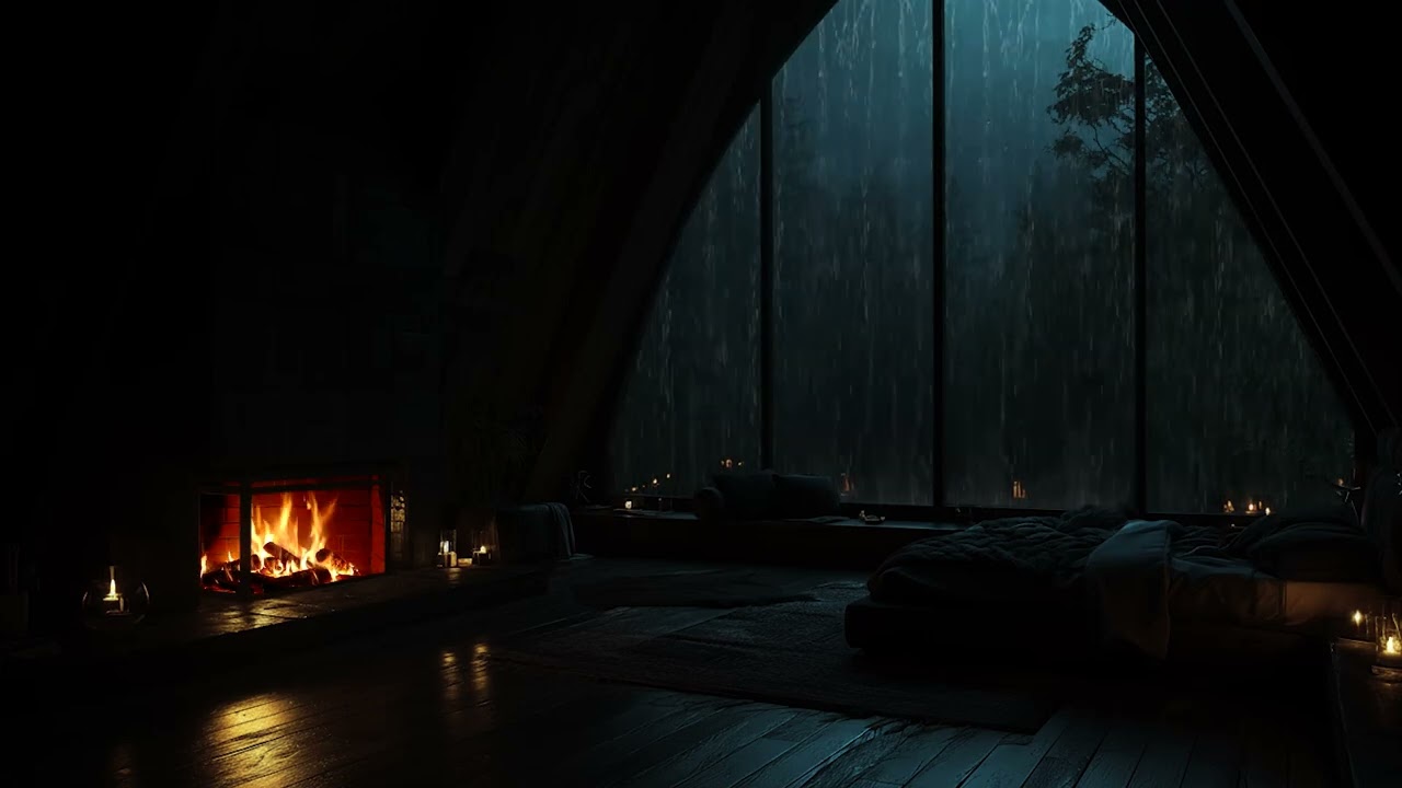 Rain Sounds & Cozy Fireplace for Deep Sleep 🌧️🔥 | Relaxing Ambience for Insomnia & Stress Relief