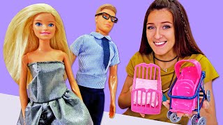 Barbie y Ken van a comprar las cosas para el bebé. ¡Las aventuras de los muñecos! Vídeos para niños.