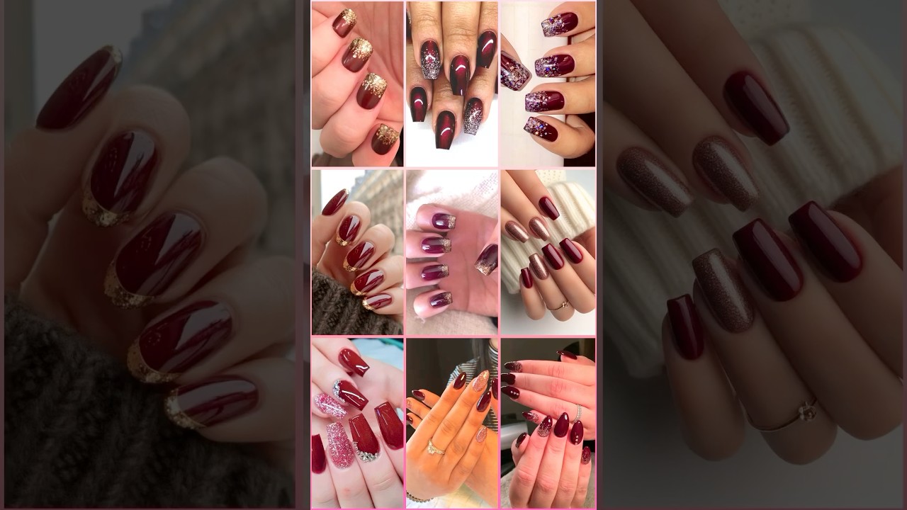 💅Beautiful Maroon Golden Glitter Nail Art | Bridal Latest Nails 🔥 | Red Glamorous Nail Art  😍✨🔥