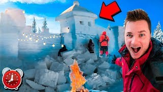 BILLIONAIRE SNOW FORT IGLOO! 24 Hour Challenge - Secret Tunnels & Underground 📦⛄️