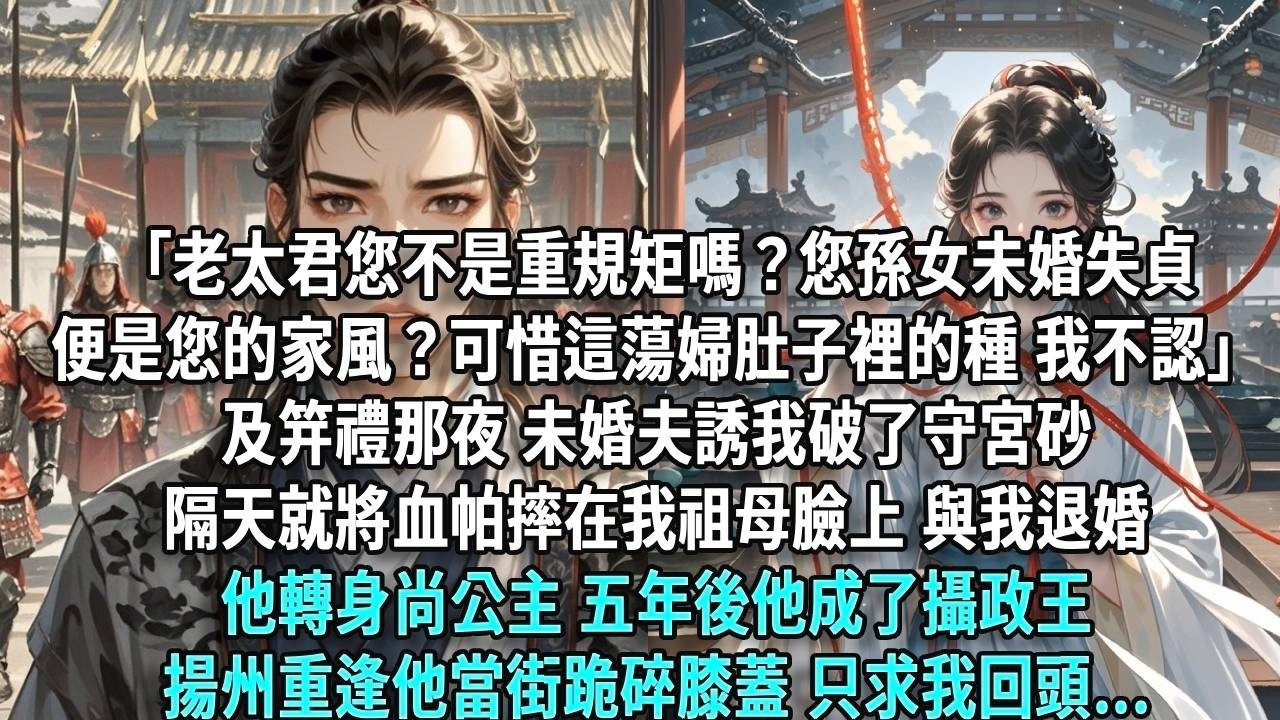 「老太君您不是重規矩嗎？您孫女未婚失貞，這便是您的家風？」「只可惜，這種蕩婦肚子裡的種，我不認。」及笄禮那夜，未婚夫誘我破了守宮砂，隔天就將血帕摔在我祖母臉上，與我退婚。他轉身尚公主，五年後，他