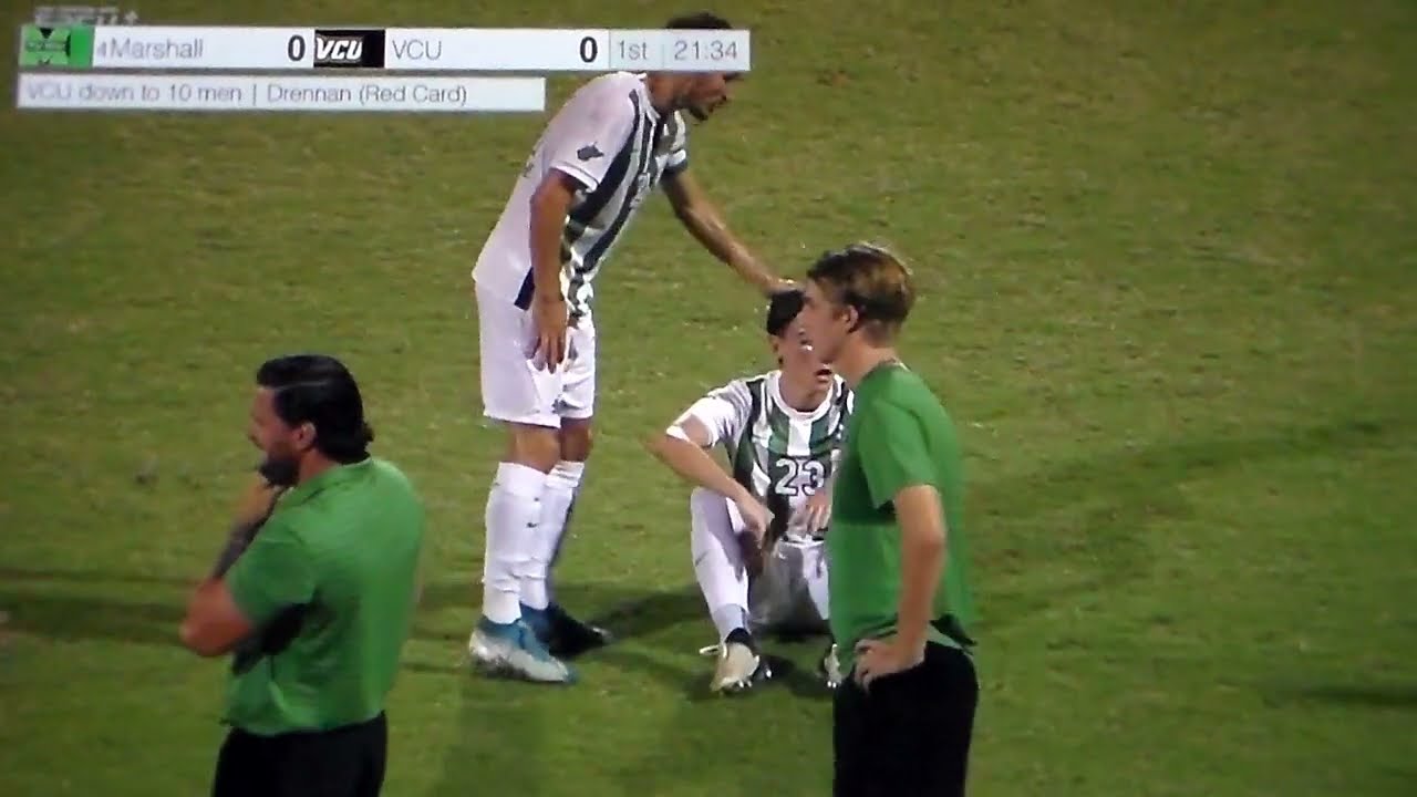 VCU M Theo Drennan kicks Marshall player in eye, is red carded and sent off