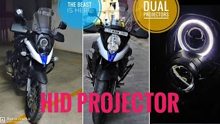 #DIY BI-XENON HID PROJECTOR INSTALLATION IN SUZUKI VSTROM 650 XT || HEADLAMP UPGRADE || HALO RING