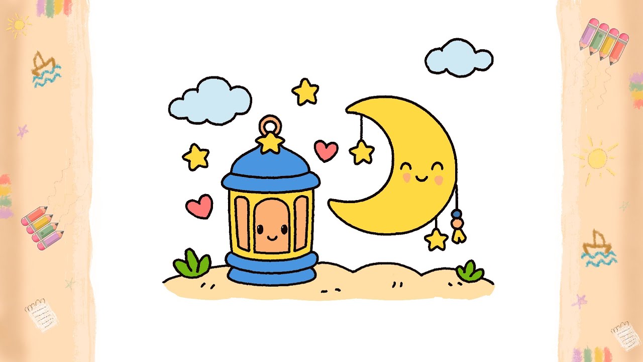 رسم فانوس وهلال رمضان خطوة بخطوه 🌙✨ Ramadan Drawing
