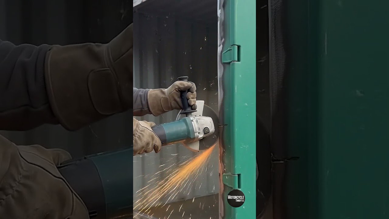 Making a stunning motorcycle garage out of rusted container