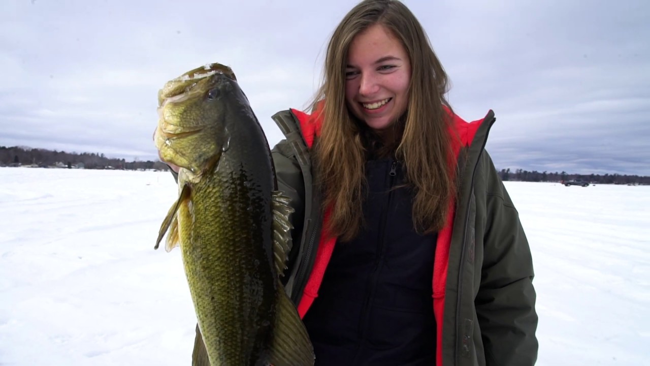 BIG BASS caught through the ICE!!!