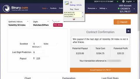 REAL ACCOUNT +$1500 USD Automated Trading Binary.com Volatility (Digits Differs) 12 November 2019
